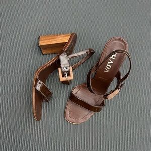 Vintage PRADA Patent Leather Wooden Heel Sandals